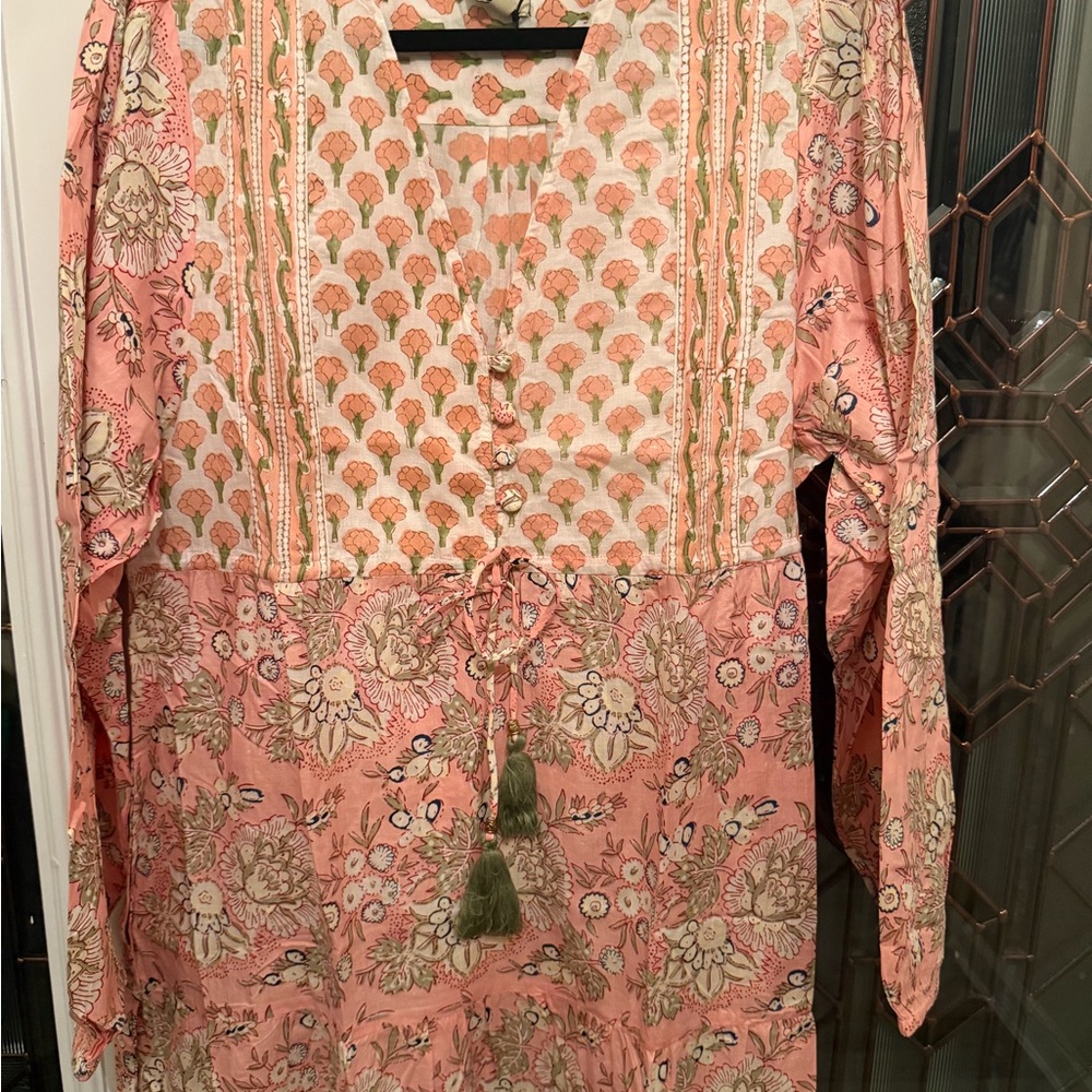 JADED GYPSY S/M Bohemian Pink Floral Maxi Dress with Tie Waist - Picture 3 of 14
